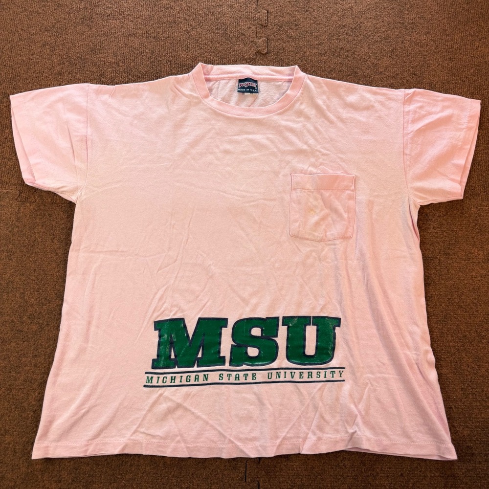 Vintage JanSport Michigan State University MSU T-Shirt Pink Made in USA BIG